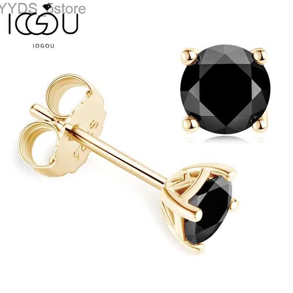 Stud Iogou 2023 Tendência 5mm Moissanite Preto Brincos Studs para Homens Mulheres Prata 925 Amarelo Brinco de Ouro Quatro Prong Redondo Moissanite YQ231107