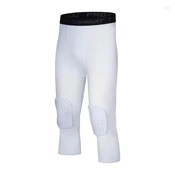 Shorts masculinos basquete esportes anti-evitar segurança homens fitness 3/4 leggings com joelheiras calças de compressão à prova
