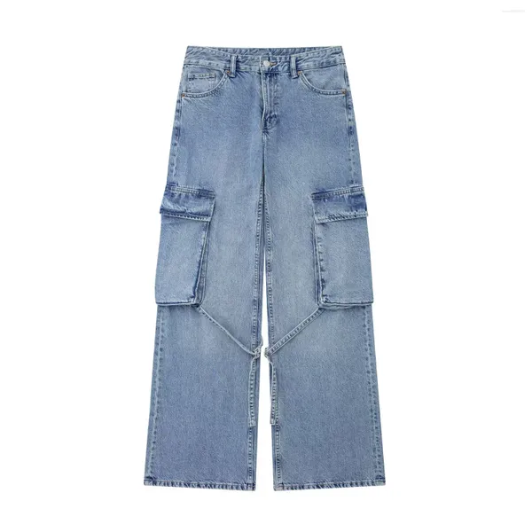 Jeans da donna Jeans da donna 2023 Primavera/Estate Spicy Girls Street Fashion Strap Decorazione Tasca Tuta da lavoro Vita media Allentato Dritto