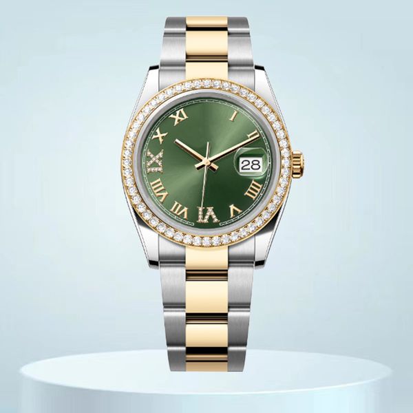 orologio con diamanti fatti a mano relojes data 8215 movimento meccanico 36mm 41mm zaffiro impermeabile verde numeri romani quadrante con diamanti orologio da uomo in acciaio 904L da donna montre