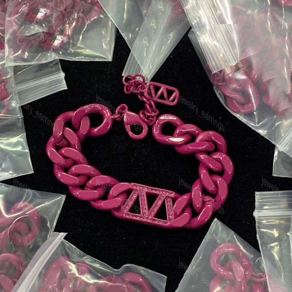 Bracciale a catena rosa e designer di collana per donne Mens V set di gioielli Spessi collegamenti Diamond Pendan Love Bracelets Hip Hop Gold