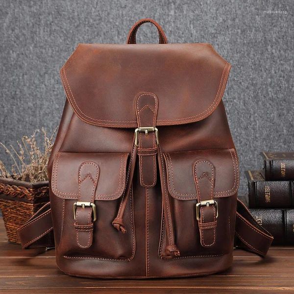 Rucksack AETOO Crazy Horse Leder Herren Große Kapazität Casual Reisetasche Retro Mode Schule