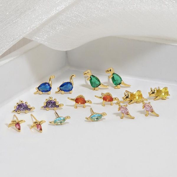 Brincos de garanhão Mini mini dinossauro de zircão incrustado para mulheres Meninas moda moda de cristal em forma de animais em forma de orelha jóias presentes