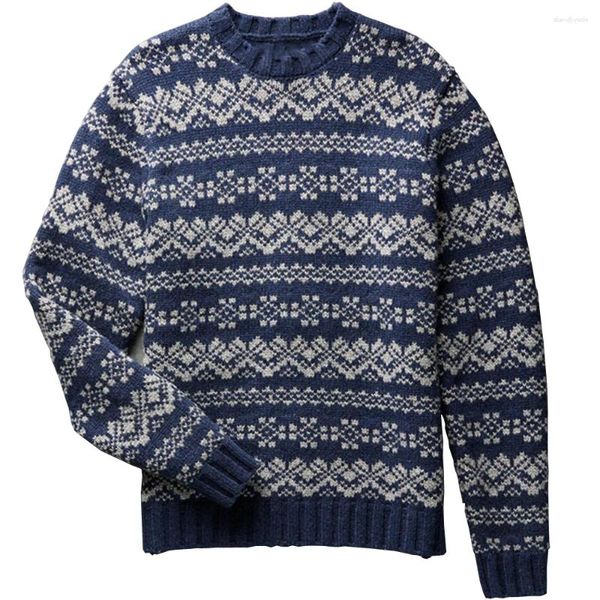 Мужские свитера, пуловеры, зимний свитер с длинным рукавом, жаккардовый трикотаж, шерстяные джемперы в стиле Харадзюку, винтажные синие топы большого размера, повседневные толстые основы