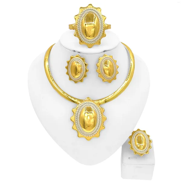 Collana e orecchini, set di gioielli da donna, design italiano, anello rigido, regalo per feste nigeriane