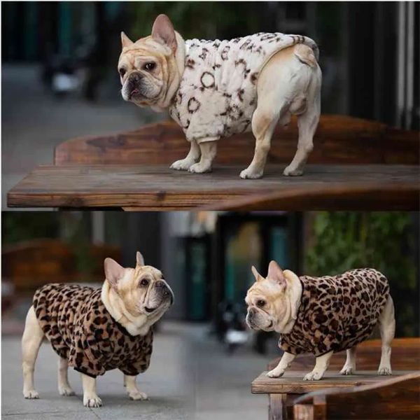 2023 roupas de cachorro de luxo pet para o inverno leopardo impressão francês bulldog casaco macio designer médio pele hoodies