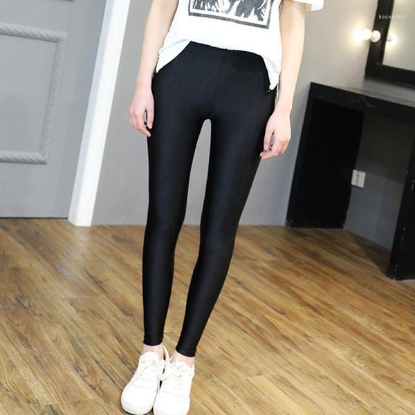 Damen-Leggings in Übergröße, elastisch, glänzend, schwarz, Fitness, S-5XL, schmal, fluoreszierende Farbe