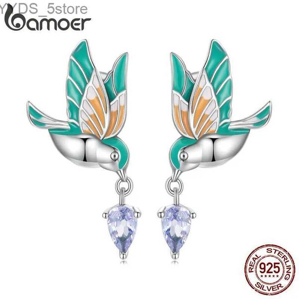 Stud Bamoer 925 Sterling Silver Exqusite Kingfisher Stud Brincos para Mulheres Coloridas Bird Ear Studs Trendy Gift Fine Jewelry BSE690 YQ231107