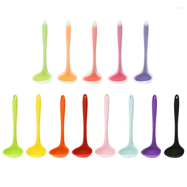 Cucchiai Mestolo in Silicone Cucchiaio da Minestra Manico Curvo Antiaderente Paletta Rotonda Infrangibile per La Cena Utensili da Cucina Creativi Stoviglie