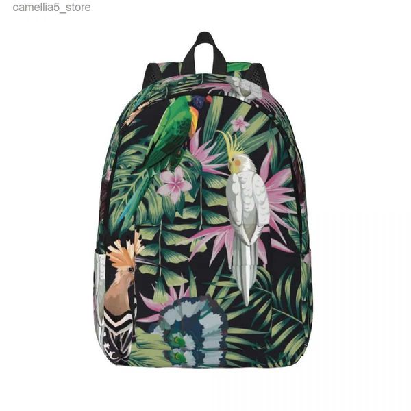 Mochilas Saco de Estudante Papagaio Tropical Hoopoe Plantas Flores Mochila Pai-Filho Leve Mochila Casal Bolsa para Laptop Q231108