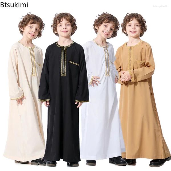 Abbigliamento etnico 2023 Dubai Arabo Musulmano Bambini Ragazzi Vestiti Abaya Caftano Robes Islamico Ramadan Oman Arabo Qatar Bambino Caftani Costumi