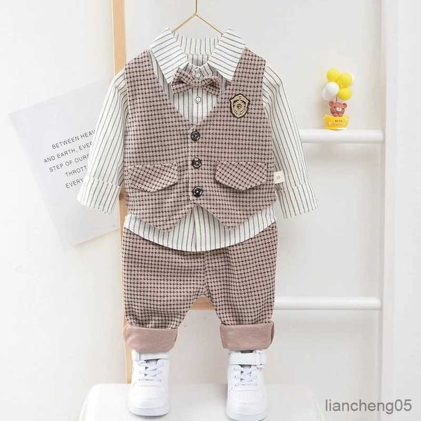 Kleidung Sets Neue Frühling Herbst Baby Jungen Kleidung Anzug Kinder Casual Weste Hemd Hosen 3 Teile/sätze Kleinkind Gentleman Kostüm Kinder Trainingsanzüge R231107