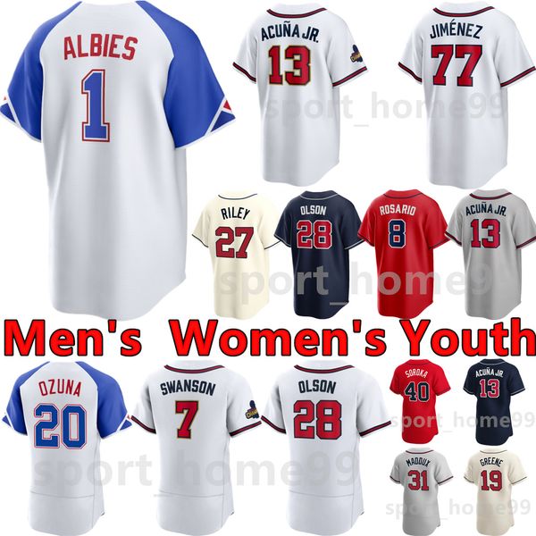 2023 Custom 13 Ronald Acuna Jr. Jersey 27 Austin Riley 28 Matt Olson 1 Ozzie Albies 11 Orlando Arcia 23 Michael Harris II 20 Marcell Ozuna 8 Eddie Rosario Baseball Jerseys