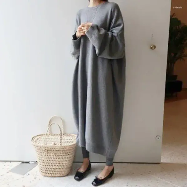 Maglioni da donna 2023 Giappone e Corea del Sud Solido girocollo manica lunga abito pigro allentato maglione di media lunghezza addensato