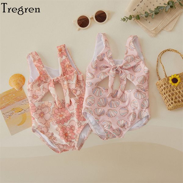 s Tregren, traje de baño para niñas pequeñas, traje de baño de verano sin mangas con estampado Floral de concha, traje de baño hueco para piscina, traje de baño de primavera 230407