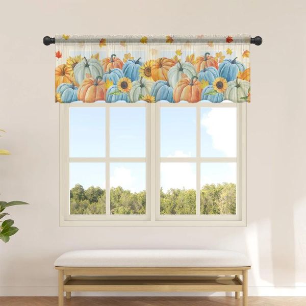 Vorhang Thanksgiving Kürbis Sonnenblume Ahorn Gardinen für Küche Café Halbkurz Tüll Fenster Volant Home Decor