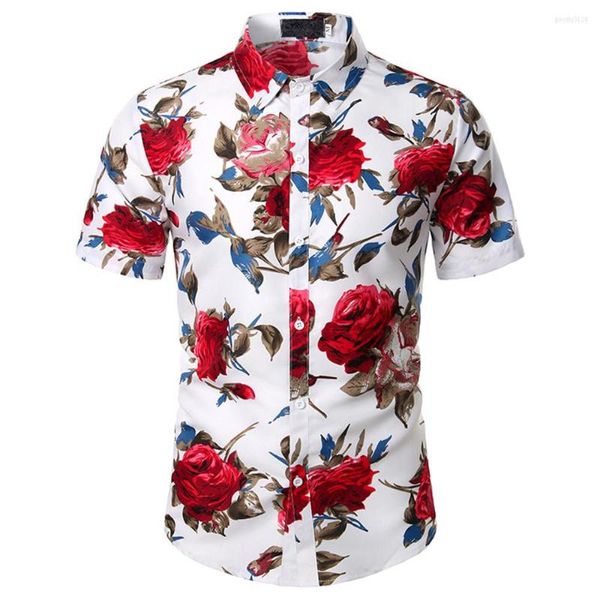 Camisas casuais masculinas Moda Menina Menina Menina curta Manga curta rosa estampa floral linho camisetas homem férias saídas manchas tee tops