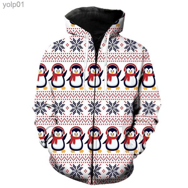 Felpe con cappuccio da uomo Felpe con cappuccio da uomo con cerniera stile natalizio 2022 Vendita calda Streetwear Moda unisex 3D stampato Felpe divertenti Harajuku Teens TopsL231107