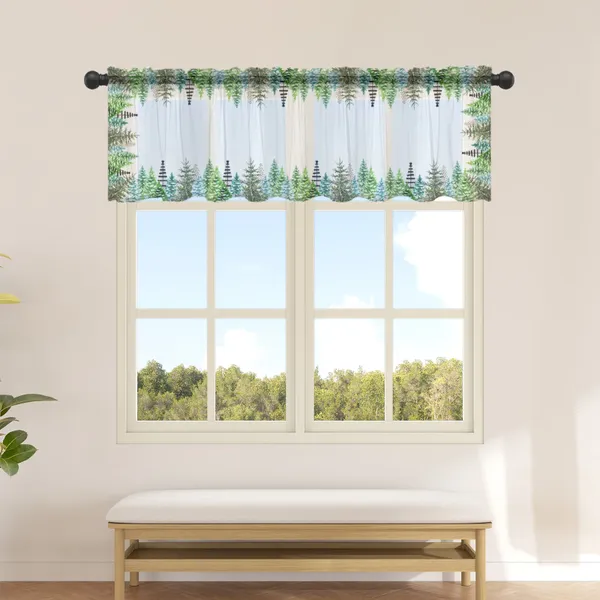 Cortina de textura de árvore de natal, cortinas transparentes para cozinha, café, meio curto, tule, janela, valência, decoração de casa