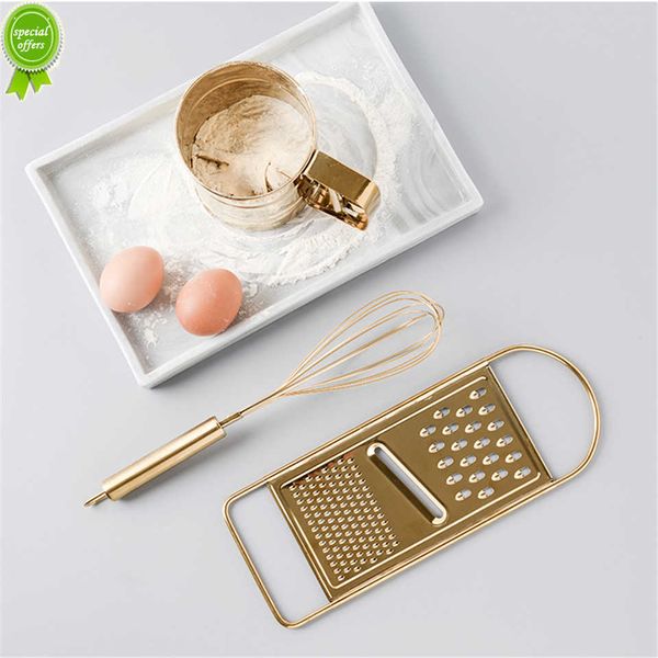 New Golden Stainless Steel Frusta Screening Cup of Scraper Egg Powder Mixer Stirring Rotary 1Pc Originality Kitchen Baking Tool Suit