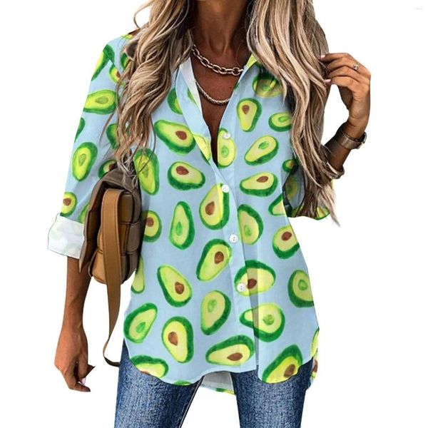 Женские блузки с фруктовым узором, блузка с принтом авокадо, винтажная повседневная женская свободная рубашка на заказ, весенняя одежда оверсайз с длинными рукавами