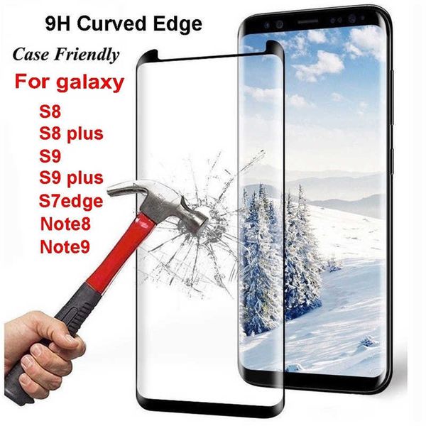 Protetores de tela de telefone celular 9H Protetor de tela de vidro temperado com borda curva para Samsung Galaxy S8 S9 Plus S7 Edge/ Nota 8 9 10 Cascas de filme de vidro frontal Capas de filme P230406