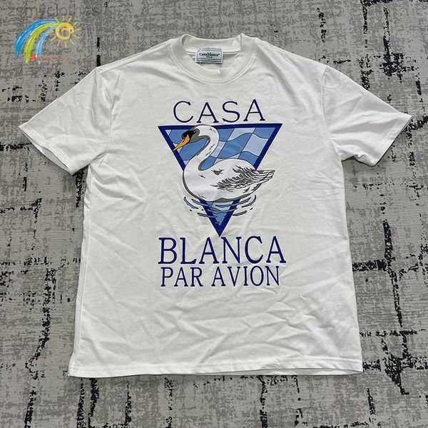 Camisetas masculinas preto branco verão Casablanca tshirts homens mulheres moda casual casual casual manga curta melhor qualidade cartoon estampare tee