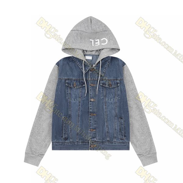 Damen Hoodies Splicing Denim Jacke Männer Frauen Hochwertiger Hoodie Vintage Washed Used Sweatshirt Pullover