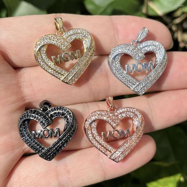 Charms 5pcs Cubic Zirconia Pave Heart Mom Charm Ciondolo per la festa della mamma per gioielli che fanno accessori per collana braccialetto