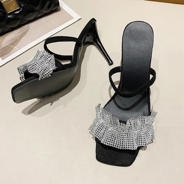 Elbise Ayakkabı 2023 Yıldız Tarzı Lüks Rhinestones Kadın Sandalet Zarif Stiletto Yüksek Topuklu Slingback Gladyatör Yaz Partisi Prom