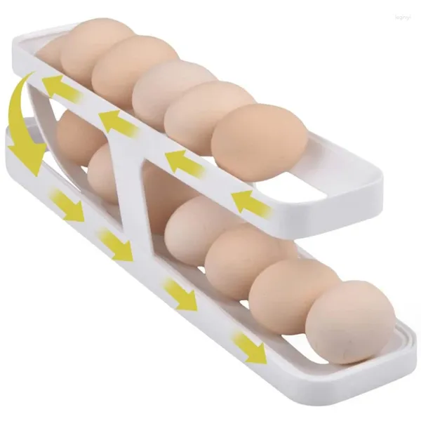 Armazenamento de cozinha automático rolando ovo rack suporte caixa organizador rolo geladeira dispensador uso