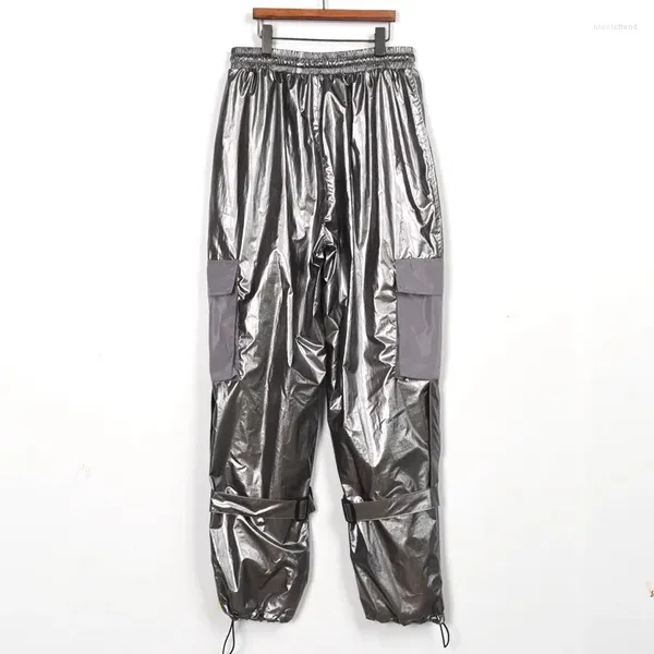 Pantaloni da uomo Argento Grigio Uomo Grandi Bambini Tasca da ragazzo Pantaloni Hip Hop Allenta la danza dello spettacolo dal vivo