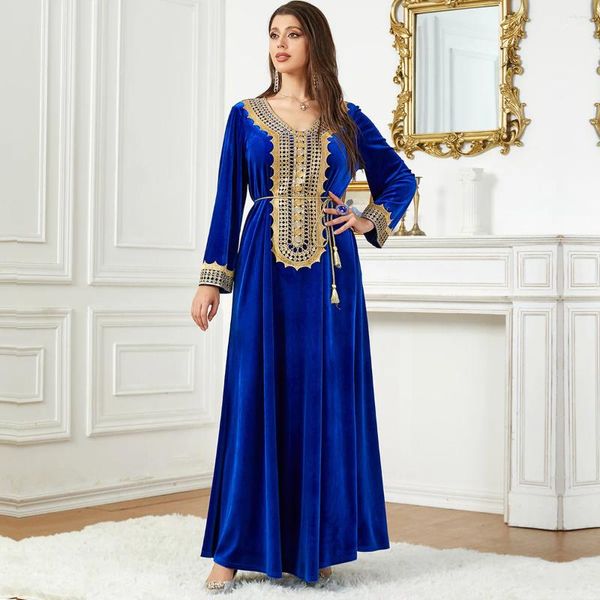 Roupas étnicas Árabe Abaya Dubai Turquia Muçulmana Moda Vestido de Veludo Mulheres Elegante Manga Longa Vestido de Festa Djellaba Femme Islâmico