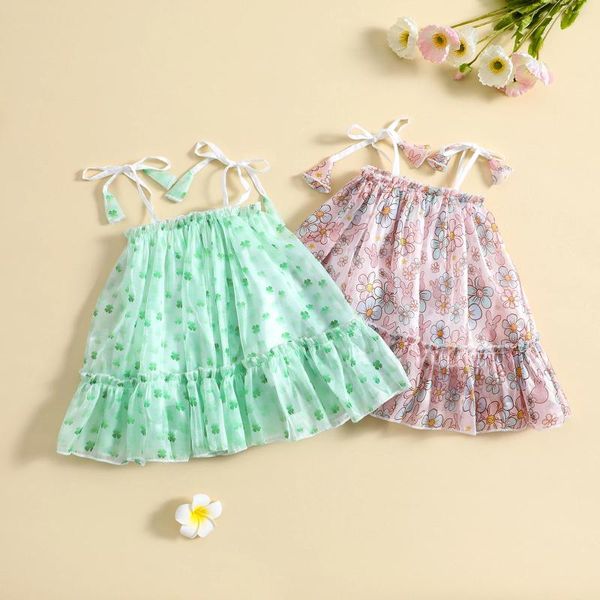 Kız Elbiseler Focusnorm 0-3y Prenses Kız Bebek Yaz Elbise Kayış Sessiz Dantel Yukarı /Yonca Baskılı Mesh Tutu Sundress