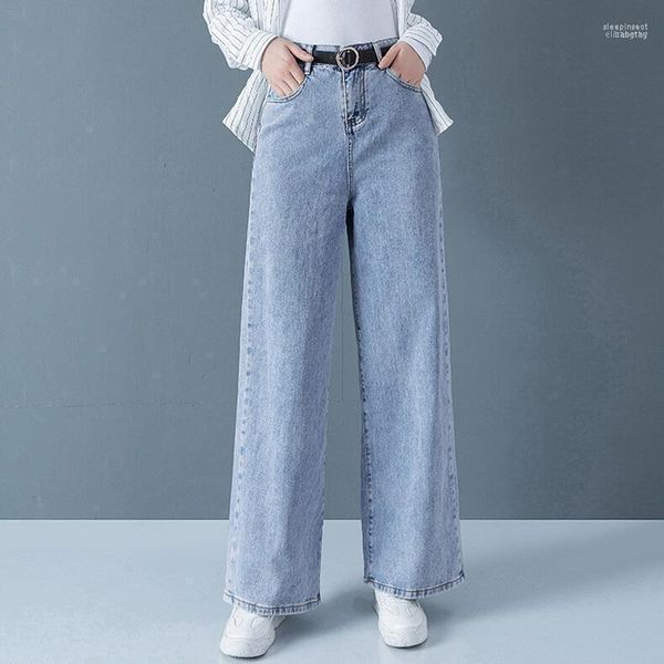 Pantaloni da donna Capris XS-XL Jeans da donna Abiti a vita alta Abbigliamento in denim a gamba larga Blu Streetwear Vintage 2023 Fashion Straight Flare Pant