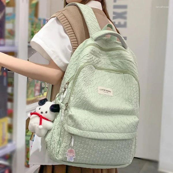 Sacos escolares na moda menina verde kawaii nylon mochila moda feminina viagem faculdade senhoras bonito mulheres portátil livro estudante