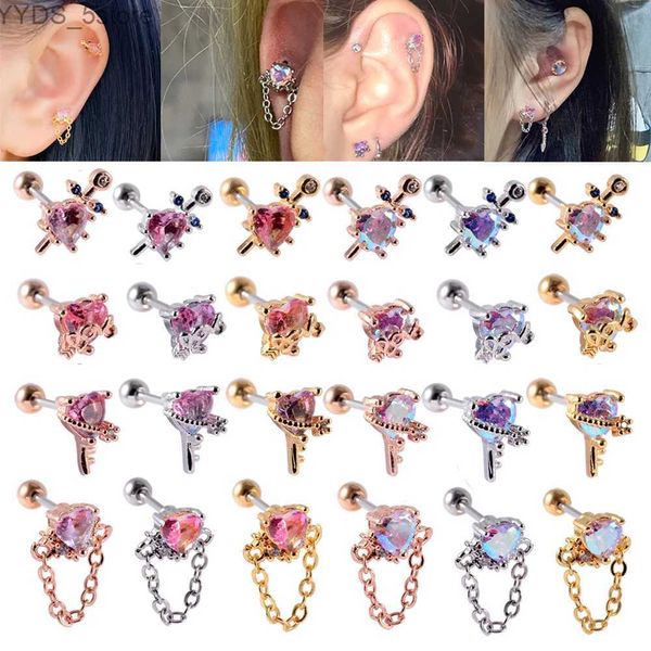 Stud 24CS / Lot Aço Cirúrgico Cz Orelha Tragus Cartilagem Brincos Rosa AB Crystal Lobe Ear Studs Helix Brinco Piercing Body Jewelry 20G YQ231107