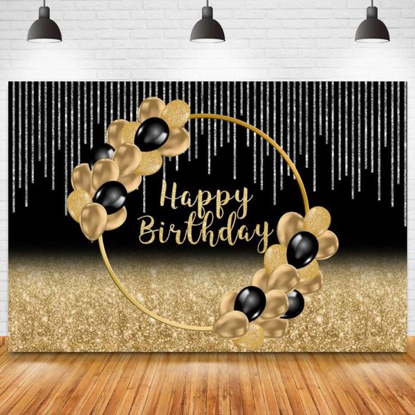 Decorazione per feste Golden Halo Happy Birthday Background Po Black Gold Balloon Decorative Pography Sfondo Ritratto Studio