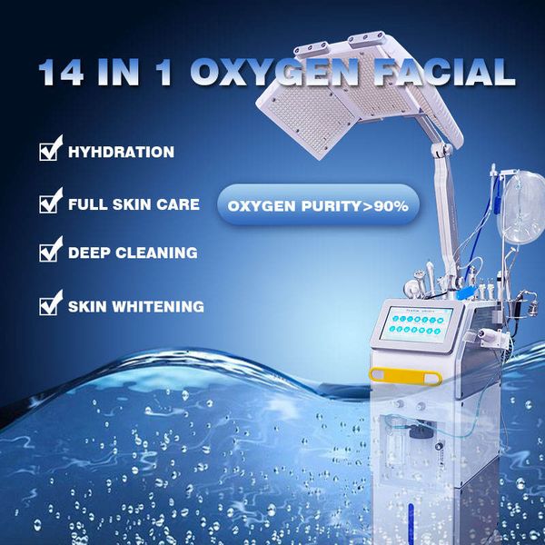 Venda por atacado de oxigênio aqua peeling micro máquina de hidradermoabrasão 14 em 1 umidade da pele óleo de limpeza profunda reduz dispositivo de alívio de fadiga ocular de íon com fototerapia