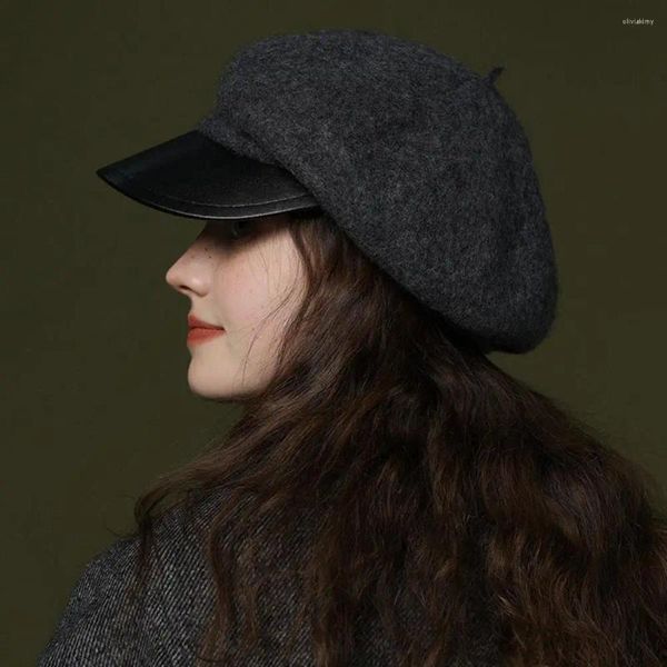 Beralar Rahat Bere Kadınlar İçin Şık Vintage Şapkalar Klasik Sonbahar/Kış Yün Octagonal Soy Caps Yün Karışımı