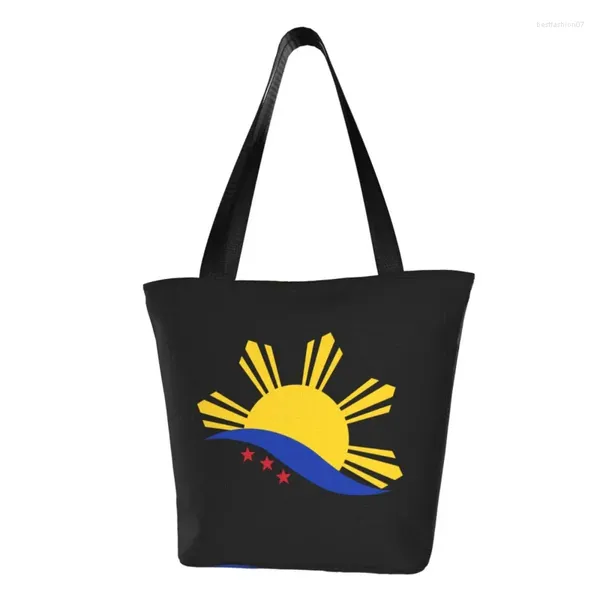 Borse per la spesa Borsa a tracolla shopper in tela stampata con bandiera delle Filippine con 3 stelle e un sole. Borsa a mano di grande capacità