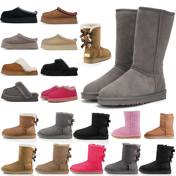 Schnee Designer Ug Stiefel Tazz Tasman Slipper Ugglie Hausschuhe Stiefel Disquette Damen flauschiges flauschiges Fell Schaffell Ultra Mini Plateau Winter Senfkorn über dem Knie