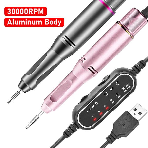 Conjunto de manicure para unhas 30000 RPM furadeira elétrica para unhas profissional caneta manual carregamento USB 2,35 fresa broca ferramenta de remoção de polimento em gel 231107