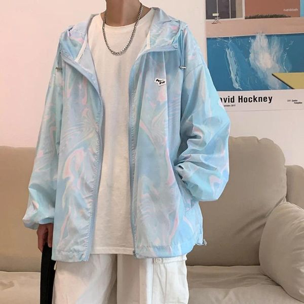 Coletes masculinos protetor solar terno para estilo hong kong casual e bonito versátil solto encaixe oversized jaqueta verão fino gradiente