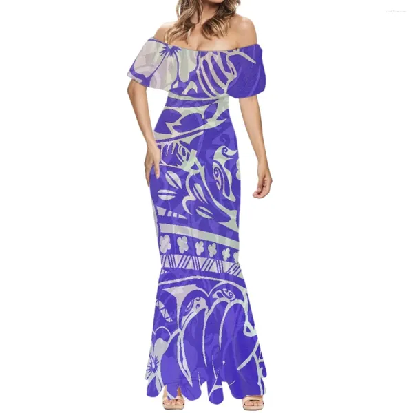 Lässige Kleider Hycool Party Mode sexy One-Shoulder Hawaiian Tattoos Print Strandkleid formelle Anlässe Frauen Kurzarm Fischtail