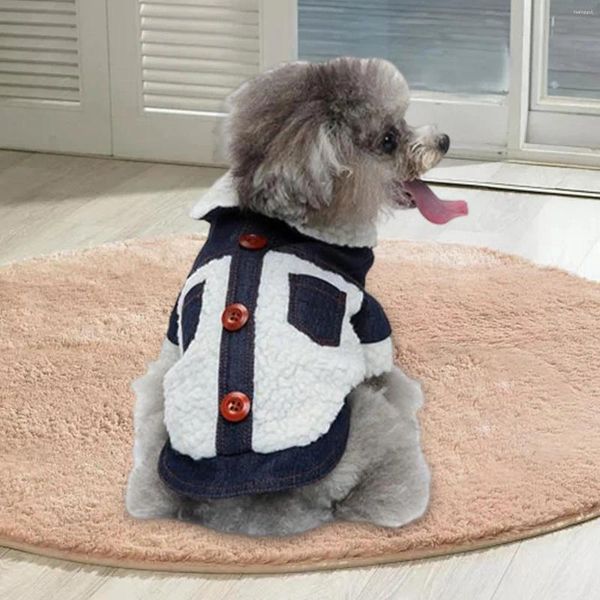 Vestuário para cães Denim Jaqueta de lã com bolsos Filhote de cachorro Pet Roupas de inverno Roupa de queda para caminhadas Caminhadas Cães pequenos Viagem