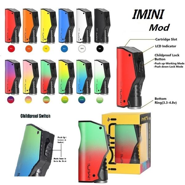 Imini Mod Type C USB Passthrough Pré-aqueça a bateria 500mAh com display que empacota a tensão variável 510 Thread Vape Battery para cartuchos de atomizadores E-Zigaretten