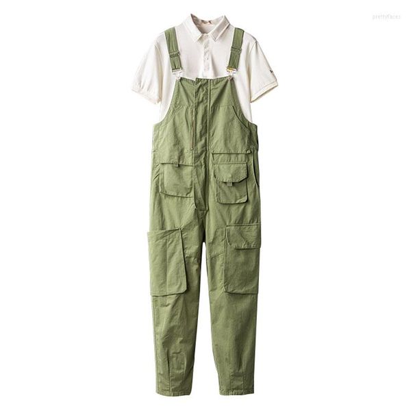 Pantaloni da uomo 2023 Tuta da uomo Body in cotone sciolto multitasche Gamba dritta Abbigliamento casual verde solido