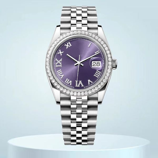 Orologio con diamanti ruolo orologio moissanite da donna 36mm 41mm Zaffiro impermeabile quadrante con diamanti viola Orologio in acciaio inossidabile 904L 8215 Orologio meccanico con movimento automatico