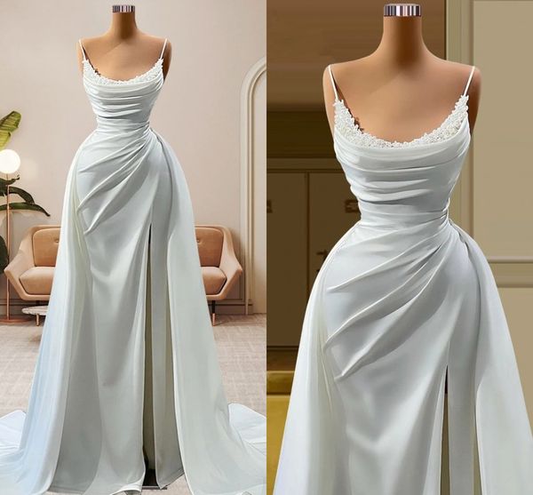 Modern Scoop Boyun Gelinlik Beige/Fildişi Gelin Önlükleri Çıkarılabilir Tren Kadınlar İçin Lüks 2 Parça Vestido de Novia Casamento Özel